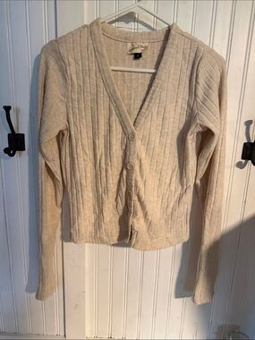 Textured V-Neck Button Cardigan - Cream